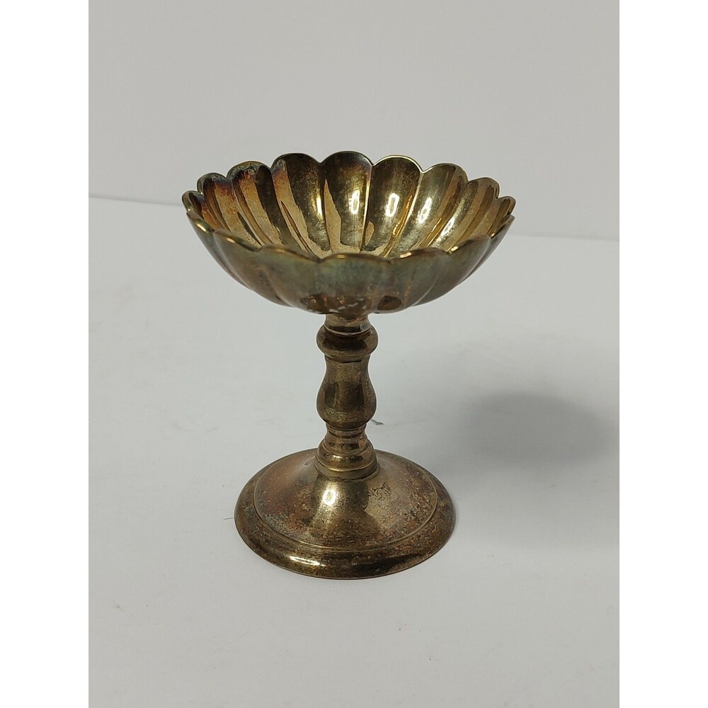 Vintage Brass Scalloped Edge Pedestal Trinket Bowl Design India